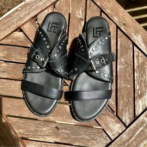 LFL by Lust For Life L-Notion Black Leather Studded Belted Sandals